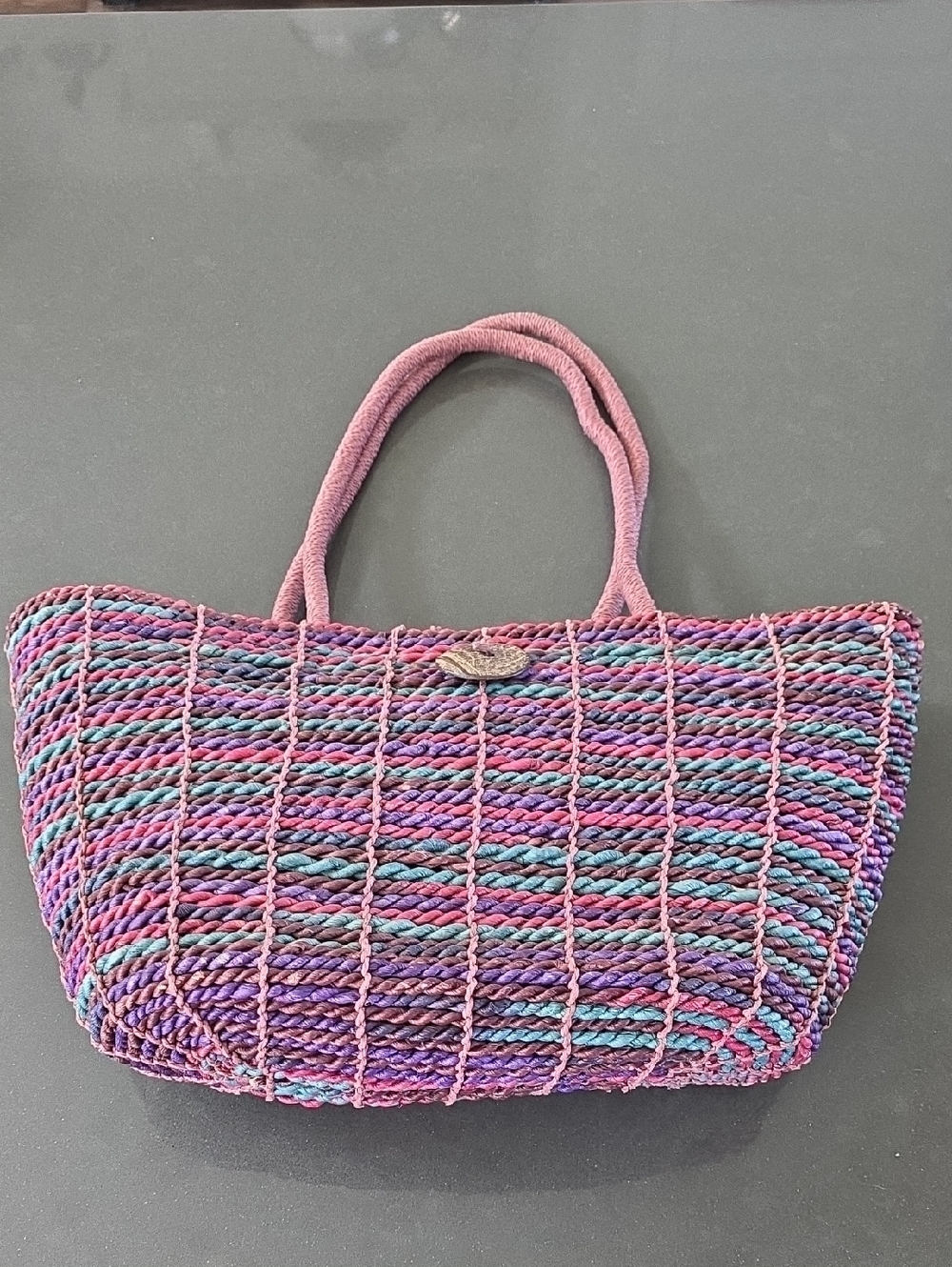 Vintage Woven Multicolor Tote Bag - Pink/Purple